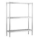 A three-tier heavy-duty aluminum keg rack with adjustable shelves designed for holding kegs.