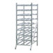 A large, heavy-duty, full-size aluminum stationary can rack designed to hold #10 and #5 cans.