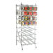 A heavy-duty full-size aluminum stationary can rack designed to hold #10 and #5 cans.