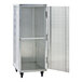 A heavy-duty, mobile aluminum enclosed sheet pan rack with a front-loading door and capacity for 40 pans.