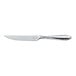 A stainless steel steak knife with a polished finish and a decorative handle.