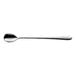 An extra heavy weight stainless steel iced tea spoon with a textured handle.