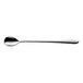 An extra heavy weight stainless steel iced tea spoon with a textured handle.