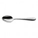 A stainless steel demitasse spoon with a textured handle.