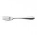 A stainless steel dessert fork with a simple, elegant design.