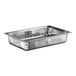 A Vollrath stainless steel pan with holes in it.