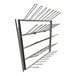A stainless steel wall-mount boot rack with 40 loops for holding multiple pairs of boots.