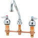 A T&S deck-mount faucet with two handles.