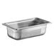 A Vollrath stainless steel 1/3 size steam table pan with holes.