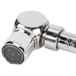 A T&S deck-mount faucet with a silver finish.