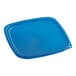 A blue square polypropylene food storage container lid designed for Cambro CamSquares FreshPro 12, 18, and 22 quart containers.