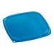 A blue square polypropylene food storage container lid.