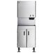 A stainless steel air-cooled cubelet ice maker and water dispenser with a floor stand and built-in storage bin.
