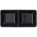 A black rectangular container with 24 black square ramekins.