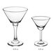 Two Acopa martini glasses with stems on a white background.