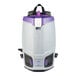 A ProTeam GoFit 6 backpack vacuum cleaner with a purple lid and carrying straps.