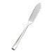 A stainless steel butter knife with a sleek, elongated blade and handle.