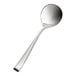 A stainless steel bouillon spoon with a round bowl and a sturdy handle.