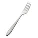 A stainless steel salad or dessert fork with a textured handle.