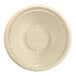A round, beige compostable fiber take-out bowl lid.