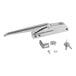 A chrome Kason door latch with a key and straight handle.