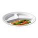 A white GET SuperMel three compartment plate with carrots and green beans on it.