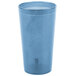 A close-up of a blue Carlisle plastic tumbler.