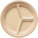 A tan melamine plate with three compartments.