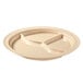 A tan melamine plate with three compartments.