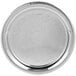 A Vollrath stainless steel round serving tray with a circular design on it.