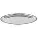 a silver tray with a white circle