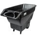 A black Rubbermaid heavy-duty wheeled trash cart.
