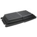 A black plastic Rubbermaid hinged dome lid for a tilt truck.
