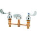 A white T&S medical faucet with two wrist action handles and two spouts.