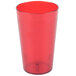 A stack of red Carlisle plastic tumblers.