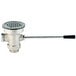 A T&S stainless steel waste drain valve with a short lever handle.