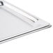 A close-up of a Vollrath 90202 stainless steel steam table/hotel pan.