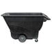 A black Rubbermaid tilt truck with wheels.