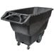 A black Rubbermaid plastic tilt truck with wheels.