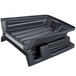 A black rectangular Rubbermaid lid with a hinge.