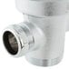 A T&S stainless steel waste drain valve with a metal lever handle and a black cap.