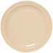 A tan plate with a white rim.