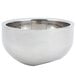 A silver stainless steel Bon Chef angled double wall bowl with a handle.