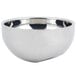 A silver stainless steel Bon Chef angled double wall bowl with a handle.