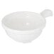 A white Carlisle polycarbonate bowl with a handle.