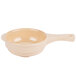 A tan melamine bowl with a handle.