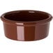 A brown Carlisle Lennox plastic ramekin.