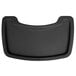 A black plastic tray with a curved edge and a handle for a Rubbermaid restaurant high chair.