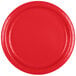 A red paper plate with a white border.