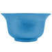 A close-up of a Tablecraft sky blue cast aluminum tulip salad bowl.